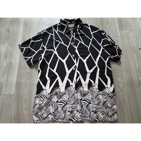 Anthony Mark Hankins Button-Down Shirt With Zebra Print Black White L - Picture 1 of 9
